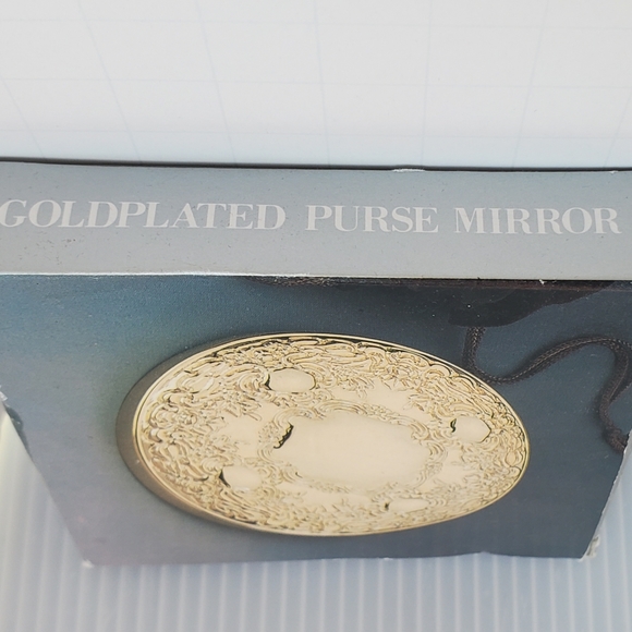 Ornate Gold plate Intricate Compact Purse Mirror VTG Vanity Portable Makeup New - Picture 10 of 10